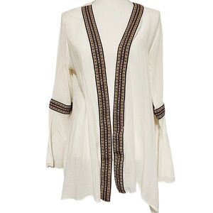 GYPSY JUNKIES WOMENS CREME COLOR OPEN KIMONO WITH EMBROIDERY SIZE M/L